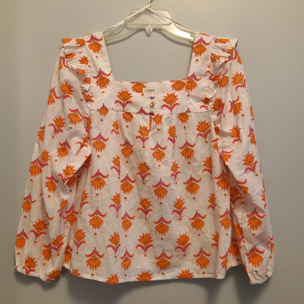 J.Crew Women's Floral Square-Neck Top Size Medium Boho!